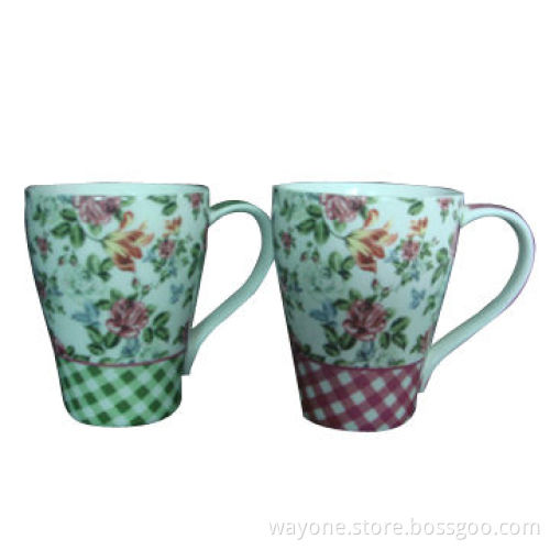 12oz Porcelain Mug, Flowers, Pink, Green Background